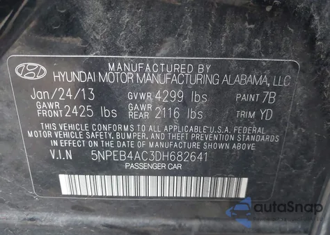 2013 Hyundai Sonata Gls from USA, damaged, VIN 5NPEB4AC3DH682641